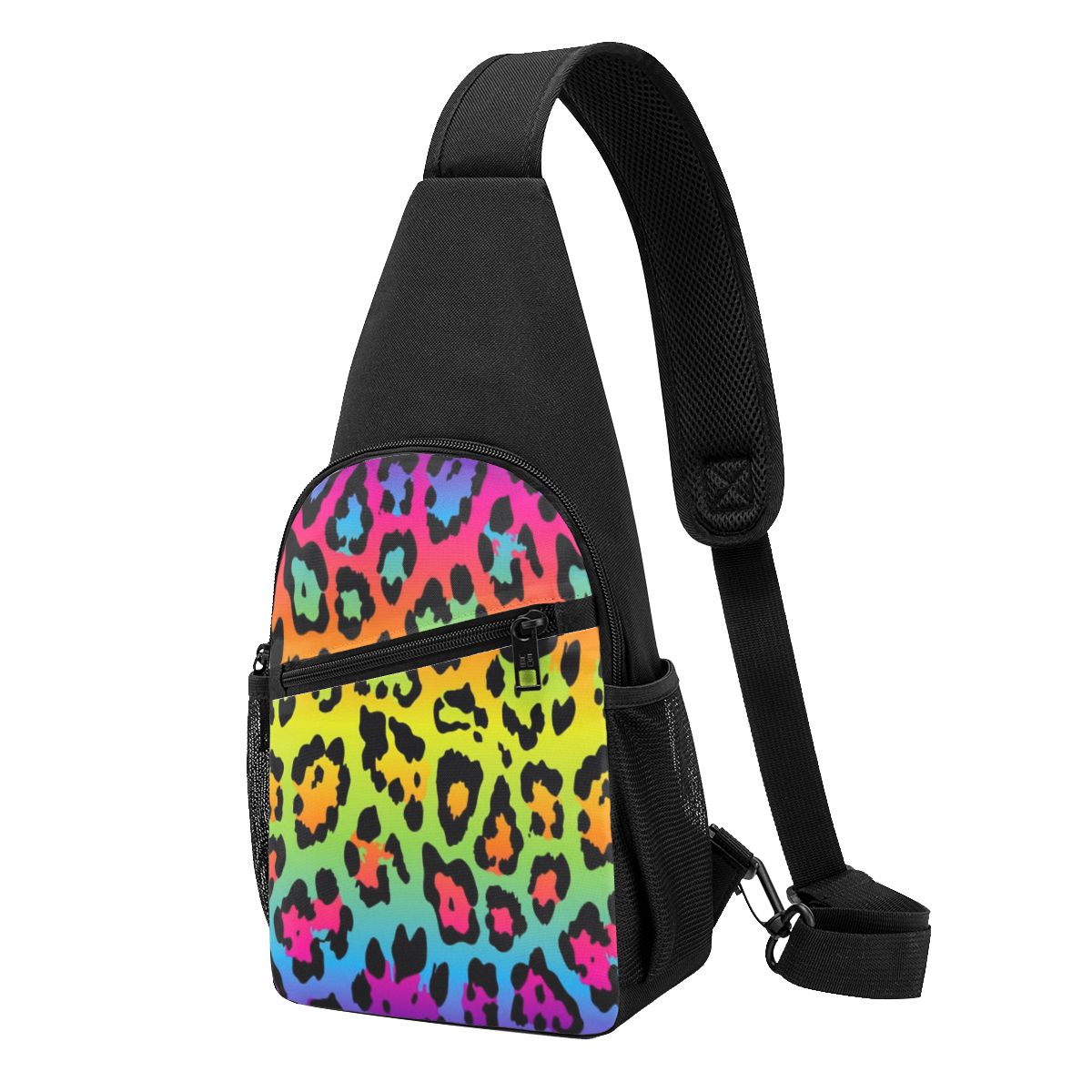 Sling Backpack Shoulder - Sac de poitrine imprimé léopard arc-en-ciel