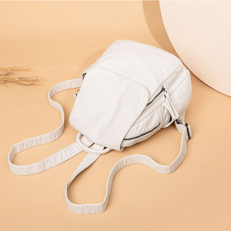 Sac à dos en cuir lavé blanc p - Fashion Backpack Women avis et prix